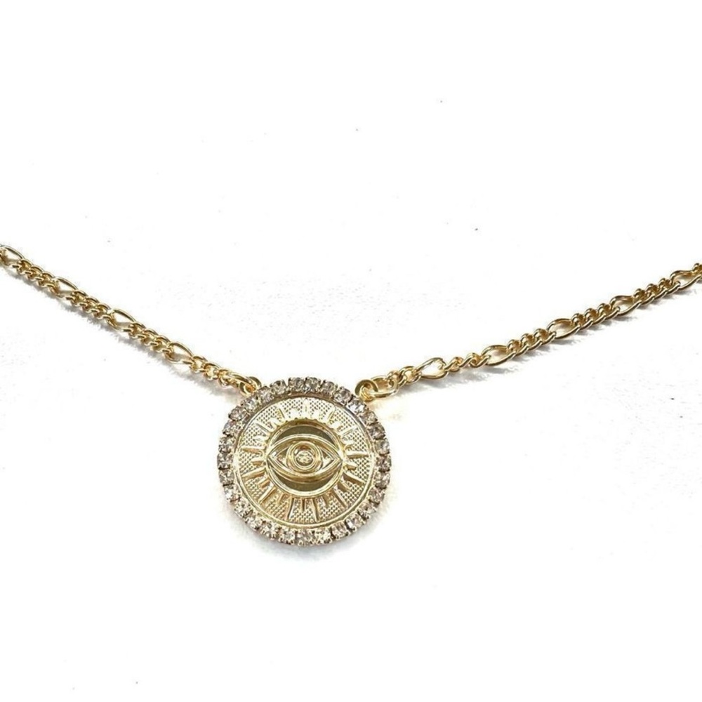 Gold filled Medallion Evil Eye protection sun figaro chain necklace necklace 18”